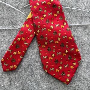 Salvatore Ferragamo‎ Red Silk  Italy Leopard, Tree, Sun, pumpkin design Necktie
